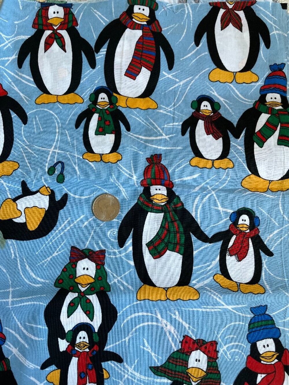 Penguin Print Cotton Fabric Cut Quilting Craft 19” x 44”w